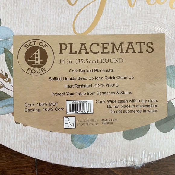 Set of 4 round cork back placemats Gather Together - Picture 2 of 2